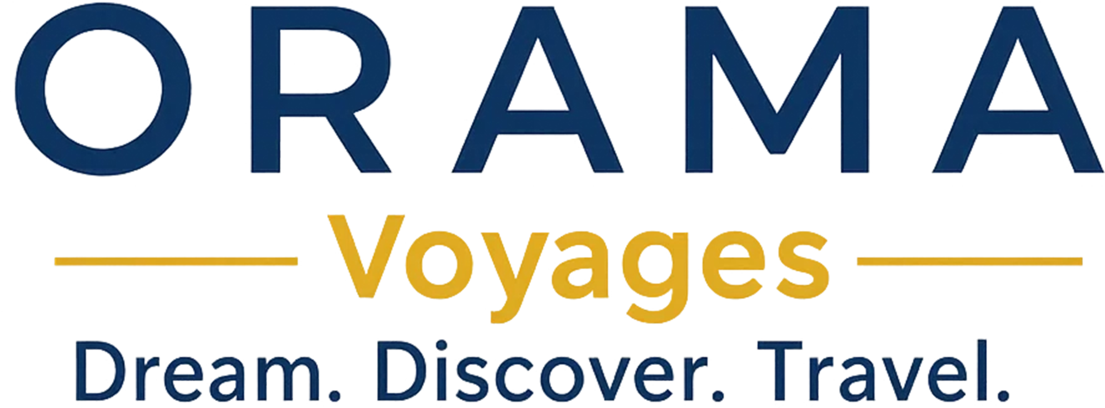 The Orama Voyages logo, featuring a stylized 'O' and 'V' in blue and yellow, with the words "ORAMA Voyages" and the tagline "Dream. Discover. Travel." written below.