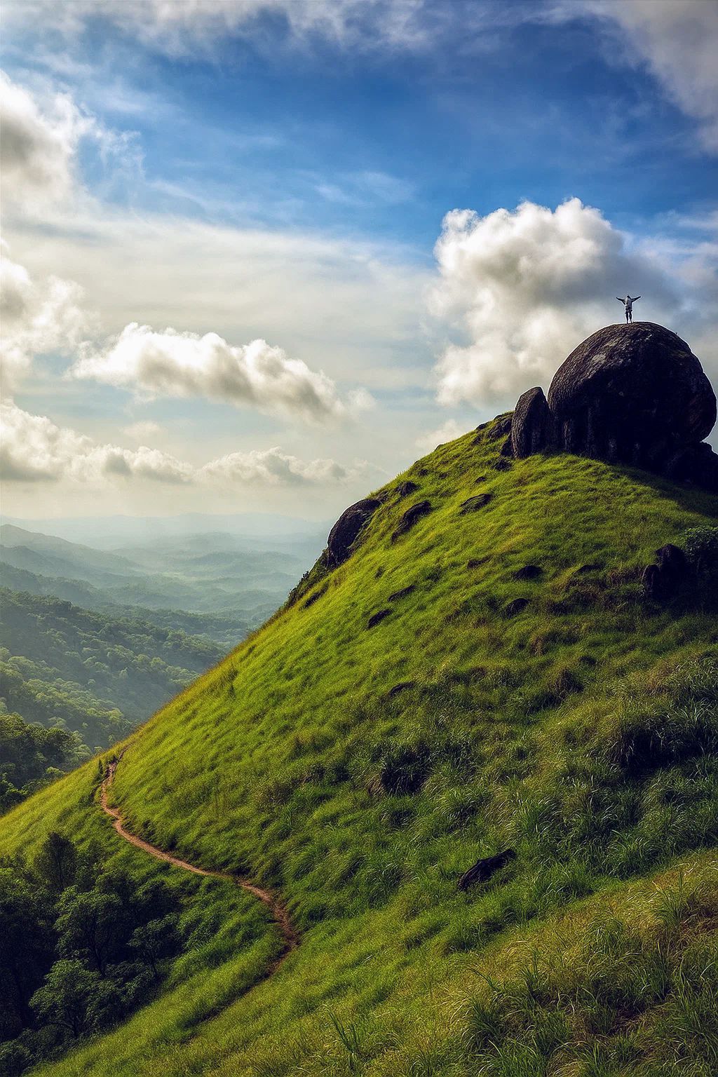 A breathtaking view from the top of Ranipuram Hills, where lush green landscapes and a serene atmosphere reward every adventurer.
